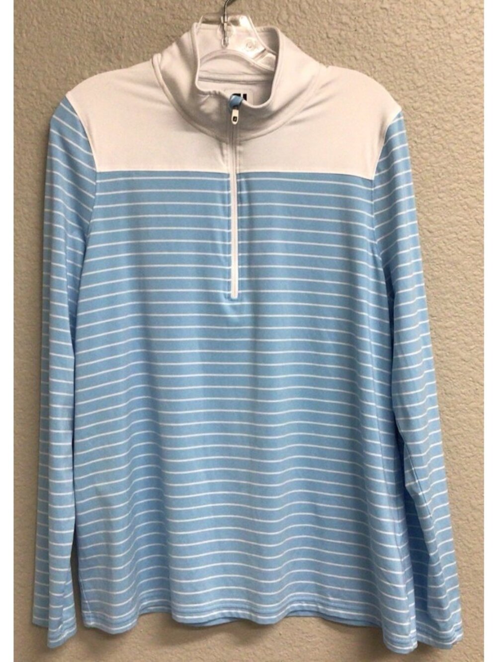 FJ Footjoy 1/4 Zip Pullover Shirt Womens Size XL Sky Blue Striped Performance